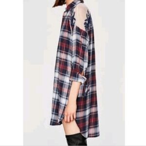 Zara Red and Blue Plaid Tunic Lace Embroidery